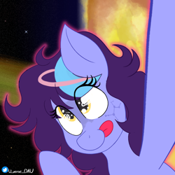 Size: 3000x3000 | Tagged: safe, artist:juniverse, derpibooru import, oc, oc only, oc:juniverse, earth pony, pony, bust, colored, cute, female, portrait, saturn, solo, space, space pony, tongue, tongue out