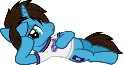 Size: 1398x740 | Tagged: safe, artist:lightningbolt, derpibooru exclusive, derpibooru import, pony, unicorn, .svg available, clothes, draw me like one of your french girls, frown, geoff wigington, horn, jewelry, lidded eyes, looking at you, lying down, male, necklace, nose piercing, on side, piercing, ponified, shirt, show accurate, simple background, solo, species swap, stallion, svg, t-shirt, transparent background, vector, waterparks