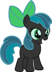 Size: 900x1242 | Tagged: artist needed, safe, anonymous artist, derpibooru import, apple bloom, queen chrysalis, changeling, earth pony, pony, bow, female, filly, foal, fusion, fusion:apple bloom, fusion:queen chrysalis, grin, hair bow, recolor, simple background, smiling, transparent background