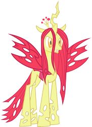 Size: 1823x2499 | Tagged: artist needed, safe, anonymous artist, derpibooru import, apple bloom, queen chrysalis, changeling, changeling queen, crown, female, fusion, fusion:apple bloom, fusion:queen chrysalis, grin, jewelry, palette swap, recolor, regalia, simple background, smiling, spread wings, transparent background, wings