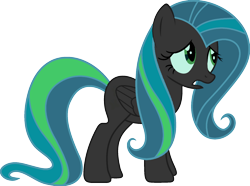 Size: 1920x1426 | Tagged: artist needed, safe, anonymous artist, derpibooru import, fluttershy, queen chrysalis, changeling, pegasus, pony, anxious, female, fusion, fusion:fluttershy, fusion:queen chrysalis, mare, recolor, simple background, transparent background