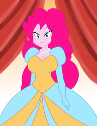 Size: 1280x1659 | Tagged: safe, artist:qsky, derpibooru import, pinkie pie, human, equestria girls, breasts, cinderella, clothes, dress, evening gloves, female, gloves, gown, humanized, jetlag productions, jewelry, long gloves, necklace, pearl necklace, pinkie pies, poofy shoulders, princess costume, princess dress, smiling, solo