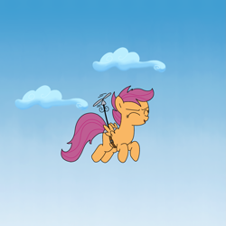 Size: 1959x1959 | Tagged: safe, anonymous artist, derpibooru import, scootaloo, pegasus, pony, g4, female, filly, flying, foal, propeller, scootaloo can fly, solo