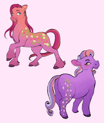 Size: 1088x1288 | Tagged: safe, artist:tuherrus, derpibooru import, sweet berry, wysteria, earth pony, pony, g2, g3, alternate design, duo, simple background