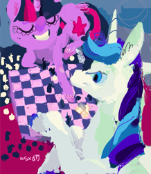 Size: 915x1050 | Tagged: safe, artist:cutebrows, derpibooru import, shining armor, twilight sparkle, chess