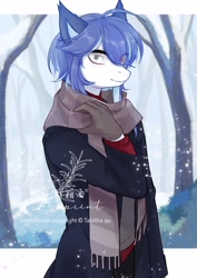 Size: 2480x3508 | Tagged: safe, artist:tabithaqu, derpibooru import, oc, anthro, clothes, heterochromia, scarf, solo