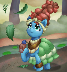 Size: 1536x1653 | Tagged: safe, artist:swasfews, derpibooru import, meadowbrook, bird, earth pony, g4, leaves, solo, swamp