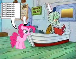 Size: 3246x2520 | Tagged: safe, artist:homersimpson1983, derpibooru import, edit, edited screencap, screencap, pinkie pie, earth pony, g4, crossover, duo, female, male, meme, speech bubble, spongebob squarepants, squidward tentacles, text