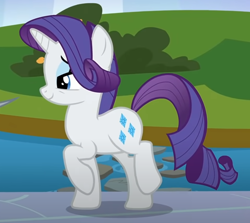 Size: 640x571 | Tagged: safe, derpibooru import, screencap, rarity, pony, unicorn, g4, molt down, cropped, cute, lidded eyes, raised hoof, raised leg, raribetes, smiling, solo