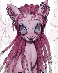 Size: 1636x2048 | Tagged: safe, artist:p0nyplanet, derpibooru import, pinkie pie, earth pony, pony, g4, alternate hairstyle, braid, cornrows, ear piercing, eyeshadow, makeup, nose piercing, piercing, solo