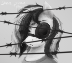 Size: 2822x2480 | Tagged: safe, artist:some_ponu, derpibooru import, dj pon-3, vinyl scratch, g4, barbed wire, black and white, egor letov, female, grayscale, monochrome, solo