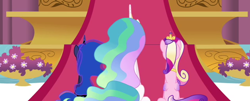 Size: 642x259 | Tagged: safe, derpibooru import, edit, edited screencap, screencap, princess cadance, princess celestia, princess luna, g4, twilight's kingdom, back of head, cropped