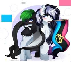 Size: 3172x2796 | Tagged: safe, artist:2pandita, derpibooru import, oc, oc only, pony, unicorn, flag, mouth hold