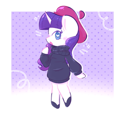 Size: 1643x1519 | Tagged: safe, artist:typhwosion, derpibooru import, rarity, pony, semi-anthro, unicorn, g4, beatnik rarity, beret, clothes, februpony, female, hat, heart, heart eyes, mare, solo, sweater, wingding eyes