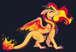 Size: 4096x2822 | Tagged: safe, artist:saphypone, derpibooru import, sunset shimmer, dragon, g4, dark background, dragonified, side view, simple background, solo, species swap, sunset dragon