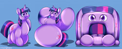 Size: 3019x1220 | Tagged: safe, artist:lilacnightmare, derpibooru import, twilight sparkle, twilight sparkle (alicorn), alicorn, pony, g4, bouncy castle, fetish, inanimate object, inanimate tf, inflatable, inflatable fetish, rubber, toy, transformation, wings