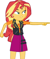 Size: 2736x3248 | Tagged: safe, artist:cutler1228, derpibooru import, edit, edited screencap, screencap, sunset shimmer, human, equestria girls, g4, background removed, clothes, female, fist, geode of empathy, magical geodes, not a vector, pointing, simple background, skirt, solo, transparent background, vest