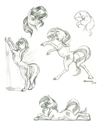 Size: 1100x1357 | Tagged: safe, artist:baron engel, derpibooru import, sunset shimmer, pony, unicorn, g4, bedroom eyes, bipedal, bipedal leaning, black and white, butt, female, grayscale, leaning, looking at you, lying down, mare, monochrome, pencil drawing, plot, shower, showering, simple background, sketch, solo, study, sultry pose, traditional art, white background