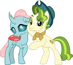 Size: 4154x3691 | Tagged: safe, artist:cheezedoodle96, artist:jhayarr23, derpibooru import, edit, ocellus, pistachio, changedling, changeling, earth pony, pony, best gift ever, g4, school daze, .svg available, absurd resolution, cowboy hat, crack shipping, crossed legs, cute, cuteling, diaocelles, duo, duo male and female, eyebrows, female, hat, high res, interspecies, looking at you, male, neckerchief, raised eyebrow, rearing, ship:pistachiocellus, shipping, shy, simple background, smiling, stallion, straight, svg, teenager, transparent background, vector, vector edit