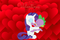 Size: 1278x853 | Tagged: artist needed, safe, anonymous artist, artist:porygon2z, derpibooru import, rarity, spike, dragon, pony, unicorn, g4, cute, daaaaaaaaaaaw, dragon x pony, duo, eyes closed, eyeshadow, female, heart, heart background, hearts and hooves day, holiday, kiss on the lips, kissing, makeup, male, mare, shipping, song in the description, sparity, straight, valentine's day, valentine's day card, valentine's day picture, wholesome