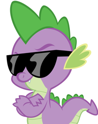 Size: 4289x5393 | Tagged: safe, derpibooru import, spike, dragon, g4, crossed arms, male, rainbow dash's sunglasses, simple background, solo, sunglasses, white background