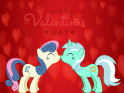 Size: 959x720 | Tagged: artist needed, safe, anonymous artist, artist:jakeneutron, derpibooru import, bon bon, lyra heartstrings, sweetie drops, earth pony, pony, unicorn, ^^, cute, daaaaaaaaaaaw, duo, eyes closed, female, heart, heart background, hearts and hooves day, holiday, lesbian, lyrabetes, lyrabon, nuzzling, shipping, smiling, song in the description, valentine's day, valentine's day card, valentine's day picture, wholesome