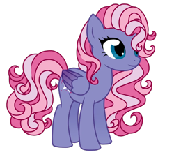 Size: 750x675 | Tagged: safe, artist:couratiel, derpibooru import, starsong, pegasus, pony, g3, g4, blue eyes, colored wings, curly hair, curly mane, eyelashes, g3 to g4, generation leap, gradient wings, long mane, pink mane, purple coat, simple background, solo, standing, starsawwwng, transparent background, wings
