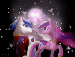 Size: 2000x1500 | Tagged: safe, artist:p0intbreak, derpibooru import, princess cadance, shining armor, alicorn, pony, unicorn, a canterlot wedding, g4, duo, duo male and female, female, heart, love magic, magic, male, mare, power of love, shiningcadance, shipping, stallion, straight