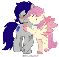 Size: 6000x5802 | Tagged: safe, artist:jennieoo, derpibooru import, oc, earth pony, pegasus, pony, blushing, friends, gift art, hearts and hooves day, holiday, kiss on the cheek, kissing, patreon, patreon reward, show accurate, simple background, spread wings, transparent background, valentine, valentine's day, vector, wings