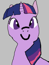 Size: 500x650 | Tagged: safe, artist:goofyartist4451, derpibooru import, twilight sparkle, unicorn twilight, unicorn, g4, female, goofy, gray background, looking at you, purple eyes, simple background, smiling, smiling at you, solo