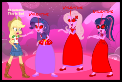 Size: 3000x2000 | Tagged: safe, artist:cartoonmasterv3, derpibooru import, applejack, fluttershy, rarity, sci-twi, twilight sparkle, human, undead, zombie, equestria girls, clothes, dress, holiday, humanized, infected, long dress, long skirt, skirt, valentine, valentine's day