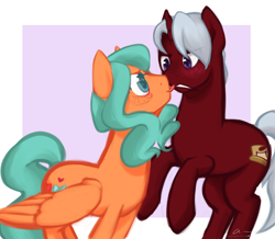 Size: 3980x3465 | Tagged: safe, artist:aisuroma, derpibooru import, oc, oc only, oc:aisuroma, oc:phossy, pegasus, pony, unicorn, boop, high res, licking, noseboop, oc x oc, shipping, tongue, tongue out