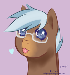 Size: 1024x1089 | Tagged: safe, artist:aisuroma, derpibooru import, oc, oc only, oc:any pony, earth pony, pony, :p, bust, colored pupils, glasses, heart, portrait, simple background, solo, tongue, tongue out