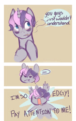 Size: 1204x1920 | Tagged: safe, artist:aisuroma, derpibooru import, oc, oc only, oc:digibrony, pony, unicorn, angry, cigarette, hilarious in hindsight, solo, speech bubble