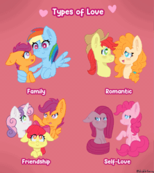 Size: 1067x1200 | Tagged: safe, artist:bubblegooey, derpibooru import, apple bloom, bright mac, pear butter, pinkie pie, rainbow dash, scootaloo, sweetie belle, earth pony, pegasus, pony, unicorn, g4, :d, :p, ^^, adorabloom, animated, blushing, bow, brightabetes, brightbutter, chest fluff, clothes, cowboy hat, crying, cute, cutealoo, cuteamena, cutie mark crusaders, cutie mark cuties, dashabetes, diapinkes, diasweetes, duo, duo female, duo male and female, ear fluff, ears, excited, eyes closed, female, filly, floating heart, floppy ears, foal, gif, hair bow, happy, hat, heart, heart eyes, holiday, hoof fluff, horn, hug, kiss on the lips, kissing, looking at each other, looking at someone, looking up, love, male, mare, multicolored hair, music notes, open mouth, open smile, pearabetes, pink background, pinkamena diane pie, rainbow hair, raised hoof, raised leg, reassurance, sad, scootalove, self paradox, self ponidox, shipping, sibling love, siblings, signature, simple background, singing, sisters, sitting, smiling, smiling at each other, spread wings, straight, teeth, text, tongue, tongue out, trio, trio female, valentine's day, wingding eyes, winghug, wings