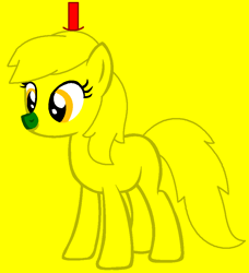 Size: 853x937 | Tagged: safe, artist:saramanda101, artist:spitfirethepegasusfan39, derpibooru import, earth pony, pony, g4, adult blank flank, base used, blank flank, clothes, green nose, hat, male, mr. men, mr. men little miss, mr. skinny, ponified, simple background, solo, species swap, stallion, yellow background