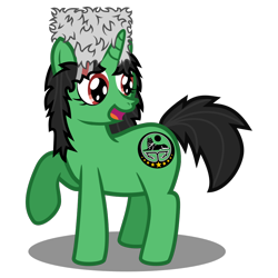 Size: 1000x1000 | Tagged: safe, artist:hach, derpibooru import, oc, oc only, oc:terek flow, pony, unicorn, .svg available, :d, chechen republic of ichkeria, chechnya, female, hat, looking back, mare, nation ponies, open mouth, open smile, papakha, ponified, raised hoof, raised leg, simple background, smiling, solo, species swap, svg, transparent background, vector