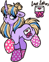 Size: 1505x1872 | Tagged: safe, artist:sexygoatgod, derpibooru import, oc, oc only, oc:love letters, pony, unicorn, adoptable, clothes, simple background, socks, solo, transparent background