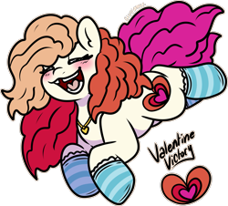 Size: 1855x1674 | Tagged: safe, artist:sexygoatgod, derpibooru import, oc, oc only, oc:valentines victory, earth pony, pony, adoptable, clothes, female, gap teeth, simple background, socks, solo, striped socks, transparent background