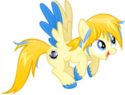 Size: 900x685 | Tagged: safe, artist:catwhitney, derpibooru import, oc, oc only, oc:bubblebell, pegasus, pony, colored wings, flying, open mouth, open smile, simple background, smiling, solo, transparent background, two toned wings, unshorn fetlocks, vector, wings