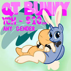 Size: 5000x5000 | Tagged: safe, artist:wtfponytime, derpibooru import, alicorn, pony, animal costume, bald, bowtie, bunny costume, bunny ears, bunny tail, clothes, commission, costume, cuddling, cuffs (clothes), easter, featureless pony, female, gradient background, holiday, mare, plushie, show accurate, simple background, sitting, socks, solo, spring, tail, your character here