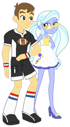 Size: 306x551 | Tagged: safe, artist:xebck, derpibooru import, edit, sugarcoat, teddy t. touchdown, equestria girls, friendship games, g4, alternate hairstyle, alternate universe, bare shoulders, clothes, crack shipping, duo, duo male and female, female, glasses, good side, high heels, long socks, male, pigtails, ship:teddycoat, shipping, shoes, shorts, simple background, skirt, sleeveless, sports shorts, straight, transparent background, twintails, vector, vector edit, wristband