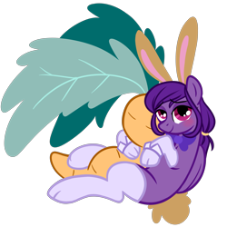 Size: 5000x5000 | Tagged: safe, artist:wtfponytime, derpibooru import, oc, oc only, oc:misty violet, pegasus, pony, animal costume, blushing, bowtie, bunny costume, bunny ears, bunny tail, clothes, costume, cuddling, cuffs (clothes), eyeshadow, female, looking at you, makeup, mare, plushie, simple background, socks, solo, tail, transparent background
