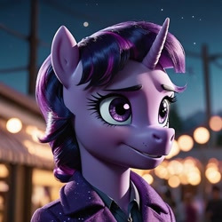 Size: 1024x1024 | Tagged: safe, ai content, derpibooru import, machine learning generated, twilight sparkle, human, pony, g4, clothes, humanized, rod serling, the twilight zone