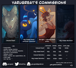 Size: 3500x3150 | Tagged: safe, artist:yarugreat, derpibooru import, trixie, oc, anthro, gazelle, werewolf, wolf, advertisement, bust, commission, commission info, commission open, complex background, description is relevant, duo, full body, lineart, pokémon, portrait, price list, price sheet, prices, solo, text, umbreon