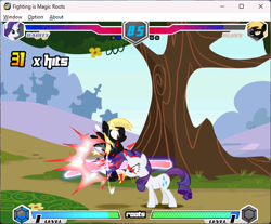 Size: 642x532 | Tagged: safe, artist:fimroots, derpibooru import, derpy hooves, rarity, fighting is magic, g4, country road, fan game, game screencap, palette swap, ponyville, recolor