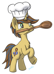 Size: 2528x3488 | Tagged: safe, artist:sroka001, derpibooru import, oc, oc only, pony, unicorn, chef's hat, chest fluff, hat, simple background, solo, spoon, transparent background, wooden spoon