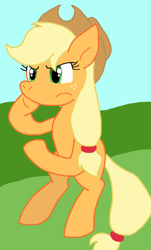 Size: 656x1086 | Tagged: safe, artist:cmara, derpibooru import, applejack, earth pony, pony, g4, applejack's hat, bipedal, clothes, cowboy hat, female, hat, solo