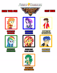 Size: 1880x2423 | Tagged: safe, derpibooru import, flash sentry, megan williams, rainbow dash, starlight glimmer, sunset shimmer, wallflower blush, oc, oc:matt williams, equestria girls, g1, g4, black ranger, blue ranger, gold ranger, green ranger, orange ranger, power rangers, power rangers cosmic fury, red ranger, updated, zenith ranger