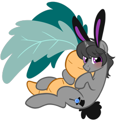 Size: 5000x5000 | Tagged: safe, artist:wtfponytime, derpibooru import, oc, oc only, oc:top clue, pony, unicorn, animal costume, blushing, bunny costume, bunny ears, bunny tail, clothes, costume, cuddling, looking at you, male, plushie, simple background, solo, stallion, tail, transparent background